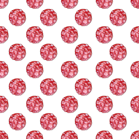 Salami sausage slices background. Close up. Slices of smoked sausage. Food background. Seamless pattern.の写真素材