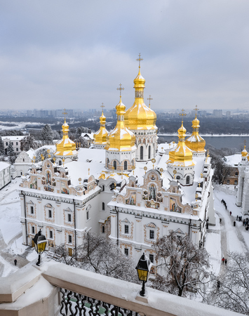 Kiev, Ukraine - January 10, 2019: Beautiful winter view on National Kyiv-Pechersk Historical and Cultural Preserve or Pechersk Lavra also Kyiv Monastery of the Cavesのeditorial素材