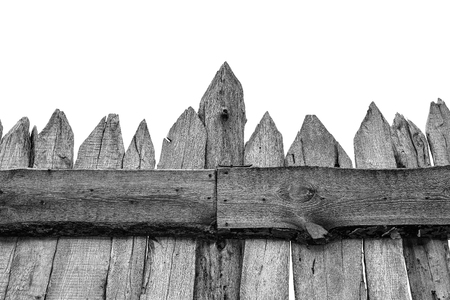 Wooden Fence isolated on white. Old Panels. Template or mock up.の写真素材