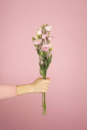 Trendy banner for Valentines Day, International Womens Day or mothers day, Beautiful bouquet of pink...