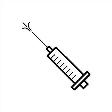 Simple outline syringe or injection vector icon. Symbol of vaccination medicine and health careのイラスト素材