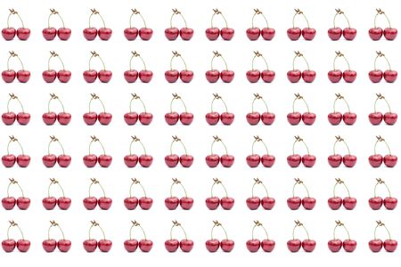 Two cherries berry pattern isolated on a white background. Ripe, tasty red cherries on a white...