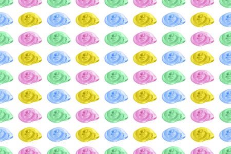 Bright pink, blue and green transparent liquid gel drop or smear isolated on white background...