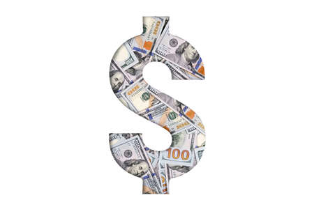 Dollar or peso sign isolated on white. Dollar or peso sign made from money.