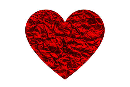 Valentines Day signs, banner or card. Paper art red heart isolated on white background. Red foil heart on white background.の写真素材