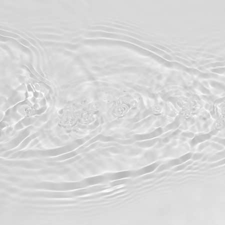 Water texture with sun reflections on the water overlay effect for photo or mockup. Organic light gray drop shadow caustic effect with wave refraction of light. Square Banner with copy space.の写真素材