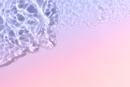 Serum or water texture close up. Bright violet and pink gradient liquid gel background. Transparent beauty skincare sample. Water clear transparent background. Banner with copy space.の写真素材