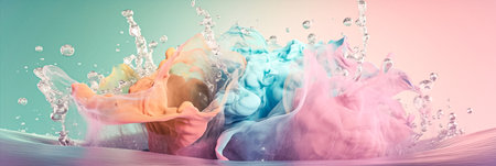 Colorful abstract water color or paint background. Water toned in different colors. Water splashes and drops backgroundの素材