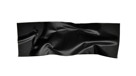 Black shiny sticky strip of stationery tape, self-adhesive tape isolated on white background. Banner with copy spaceの写真素材