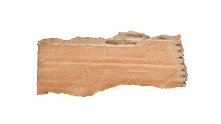 Torn piece of cardboard Paper with space for text. Torn cardboard isolated on white background. Banner with copy space. High quality photo.の写真素材