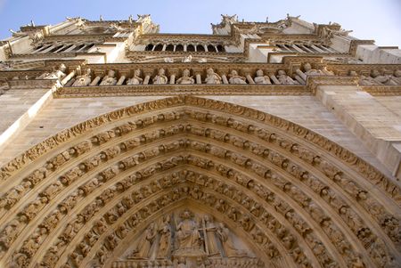 Front side of the main cathedral of France - Notre Dame de Paris            の写真素材