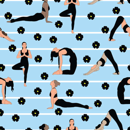 different Yoga positions seamless patternのイラスト素材