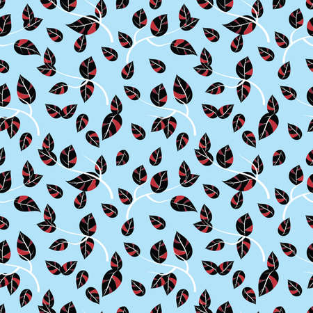 Autumn leaves with a pastel blue background seamless patternのイラスト素材