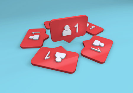 Send message to friends, social media icon, message balloon, add a new friend and likeの写真素材