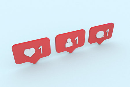 Send message to friends, social media icon, message balloon, add a new friend and likeの写真素材