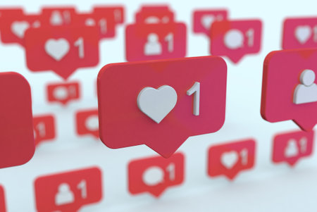 Send message to friends, social media icon, message balloon, add a new friend and likeの写真素材