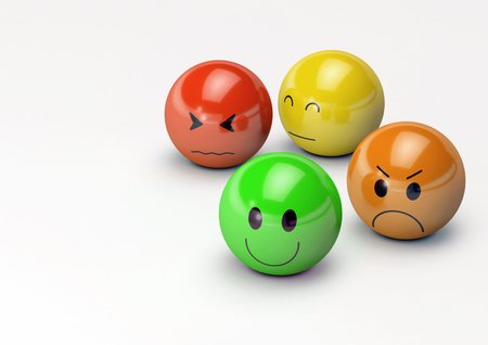3D illustration of Emoji with facial expressions of Happiness, Sadness, Fear, and Anger.の写真素材
