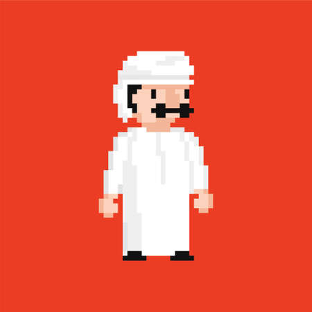 Video game character in a traditional gulf-region dress. Editable vector illustration.のイラスト素材