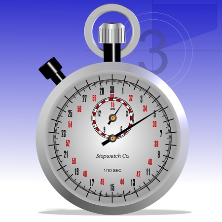 Illustration of a white stopwatch with white and blue background and countdown symbol