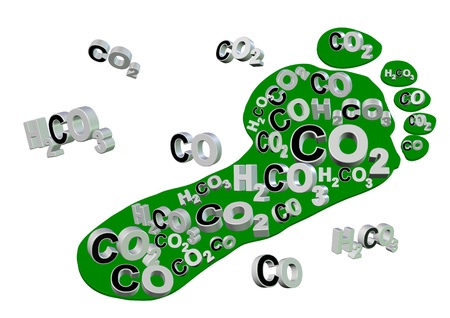 Illustration of an expression, carbon footprint. Footprint is filled with carbon compounds. の写真素材