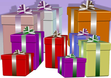 An illustration of a group of nicely wrapped presents with light blue background. の写真素材