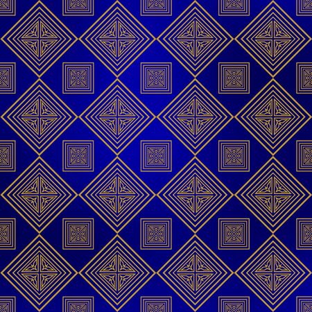 Gold square geometrical ornaments with on a navy blue backgroundの写真素材