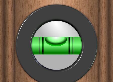 An illustration of a wooden spirit level with a green tubeの写真素材