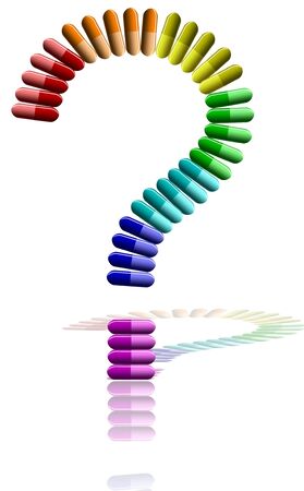 A number of colorful tablets forming a question markの写真素材