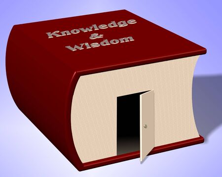 A book titled knowledge and wisdom with a door wide openの写真素材