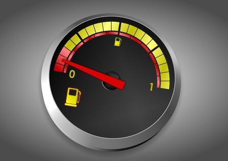 A fuel indicator from a car showing low level of itの写真素材