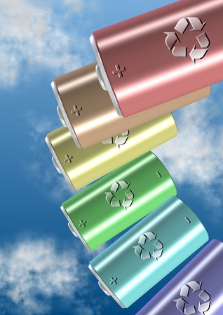 a group of batteries with a recycling symbol on themの写真素材