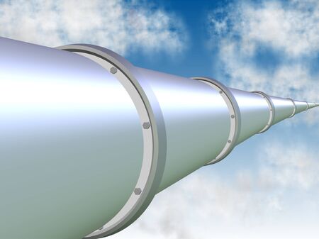 a shiny white pipeline going through cloudsの写真素材