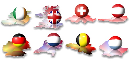 eight European flags in a shape of a ballの写真素材