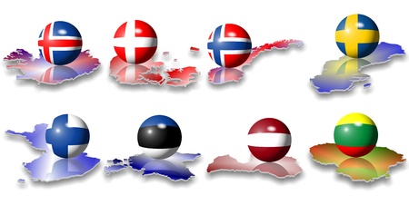 eight north European flags in a shape of a ballの写真素材