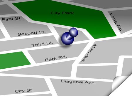 a city map with a blue pin on itの写真素材