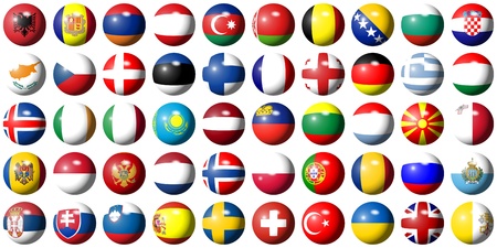 complete collection of all European flags shaped as ballsの写真素材