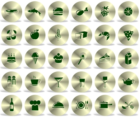 a collection of thirty different food icons on white backgroundの写真素材