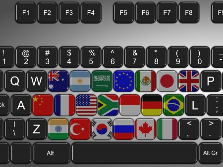 computer keyboard filled with flags of G20 groupの写真素材