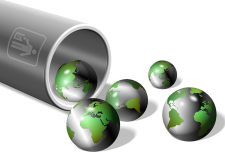 an illustration of a rubbish bin filled with earth globesの写真素材
