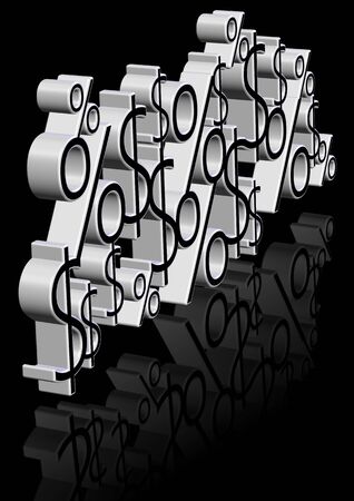 a three dimensional illustration of dollar and percentage symbolsの写真素材