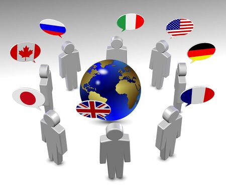 members of G8 group in a circle speaking in their own languageの写真素材