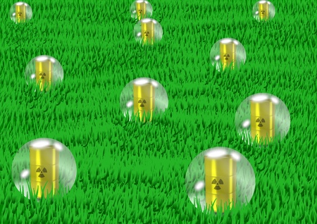 water bubbles lifting from grass with radioactive waste inside themの写真素材