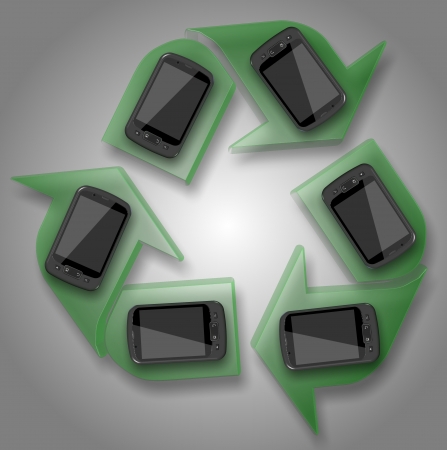 a group of mobile phones forming a recycle symbolの写真素材