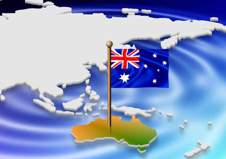 a three dimensional map of Australia with a flagの写真素材