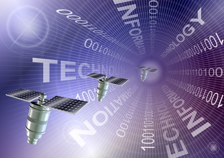 an abstract illustration of sending and receiving information by satellitesの写真素材