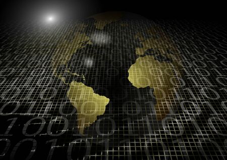 an abstract illustration of earth globe and binary codeの写真素材