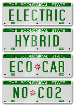 four different electric and hybrid car number platesの写真素材