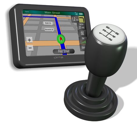 An illustration of GPS and gear shift on the white backgroundの写真素材