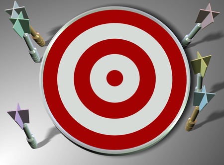 a number of darts all missing red and white targetの写真素材