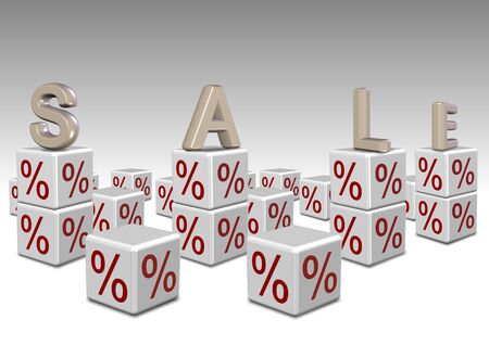 a group of white cubes with percentage symbol on them and word saleの写真素材